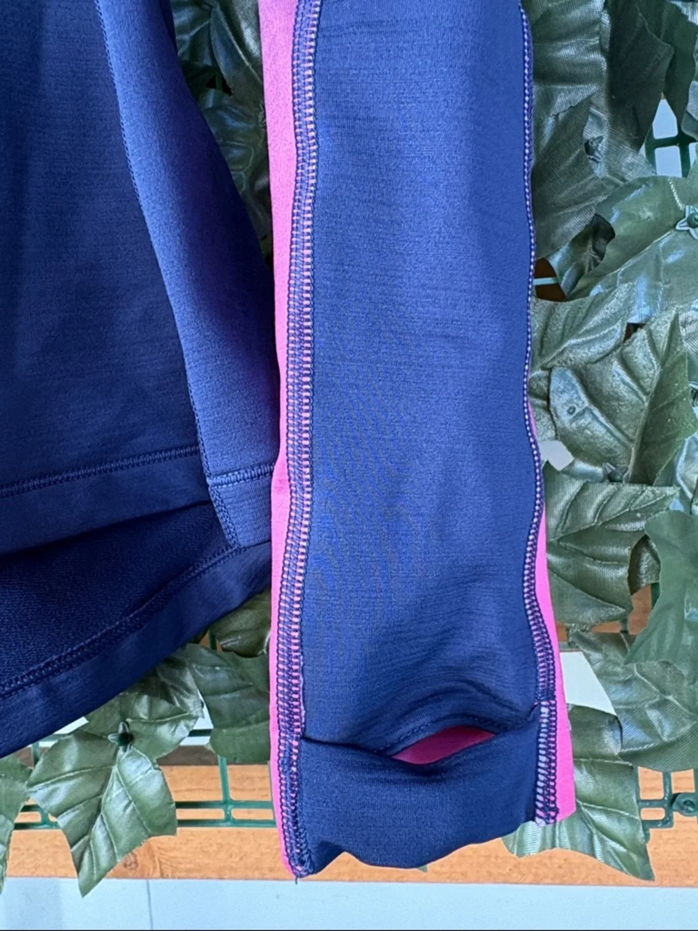 Nike Women's Navy Long Sleeve Performance Top with Pink Ombre Sleeves, size M
